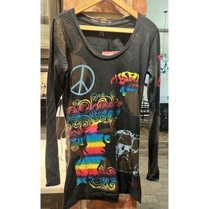 NWT Crystal Rock Christian Audigier Long Sleeve T Shirt Free Spirit Black M